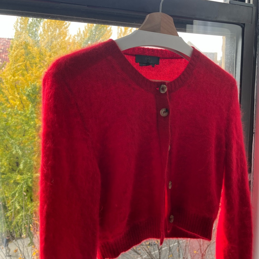 Alexander McQueen angora mohair red wool cardigan crop